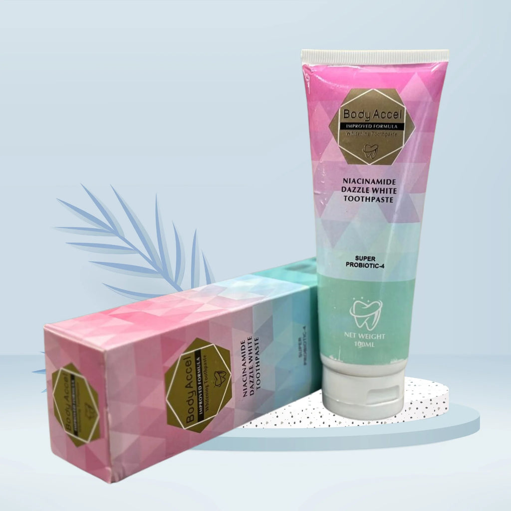 Body Accel Whitening Toothpaste 100ml Niacinamide & Probiotics Advanced Stain Removal & Long-Lasting Fresh Breath